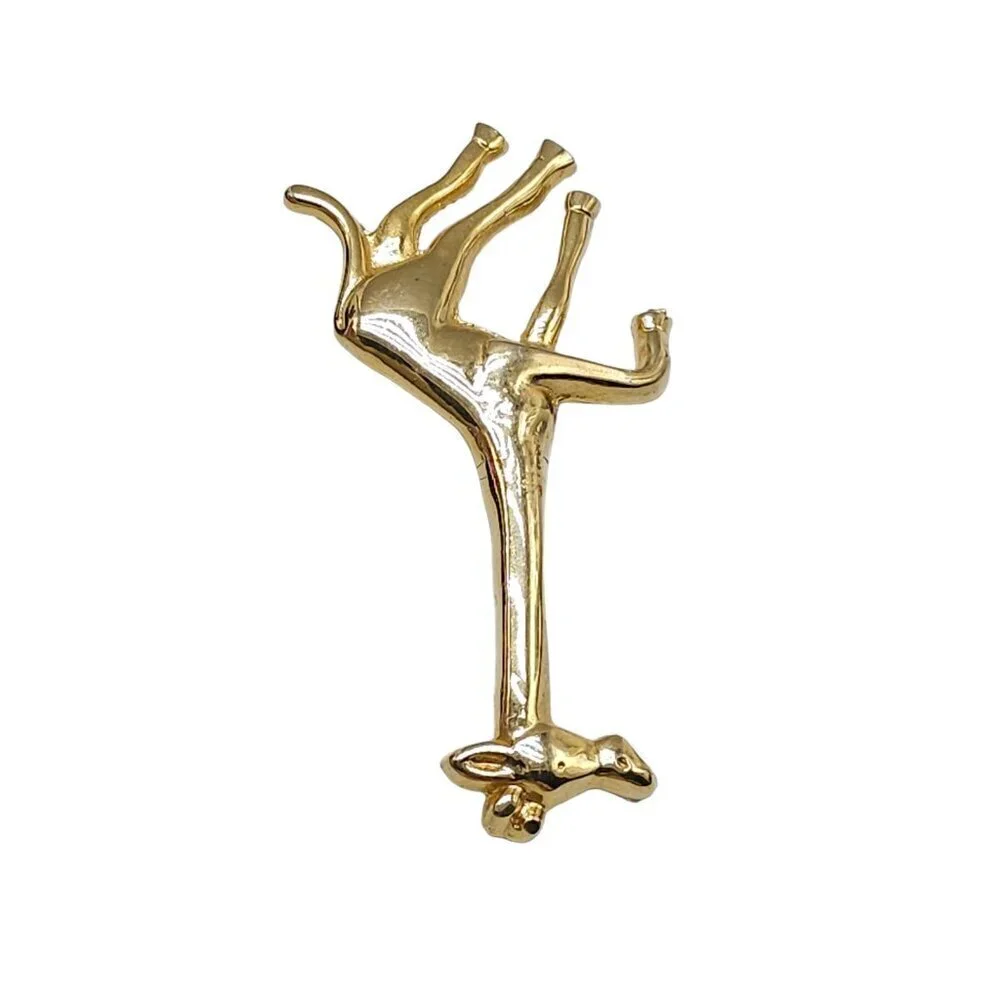 Gold Tone Running Large Giraffe Brooch Pin Vintage 2.5 inches